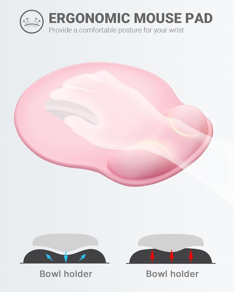Laborio Ergonomic Mouse Pad with Wrist Rest, Large Mousepad(10.6'' x 9''), Office Wrist Support Mouse Mat with Non-Slip Base, Pain Relief for Laptop & Computer（Pink） - Image 2